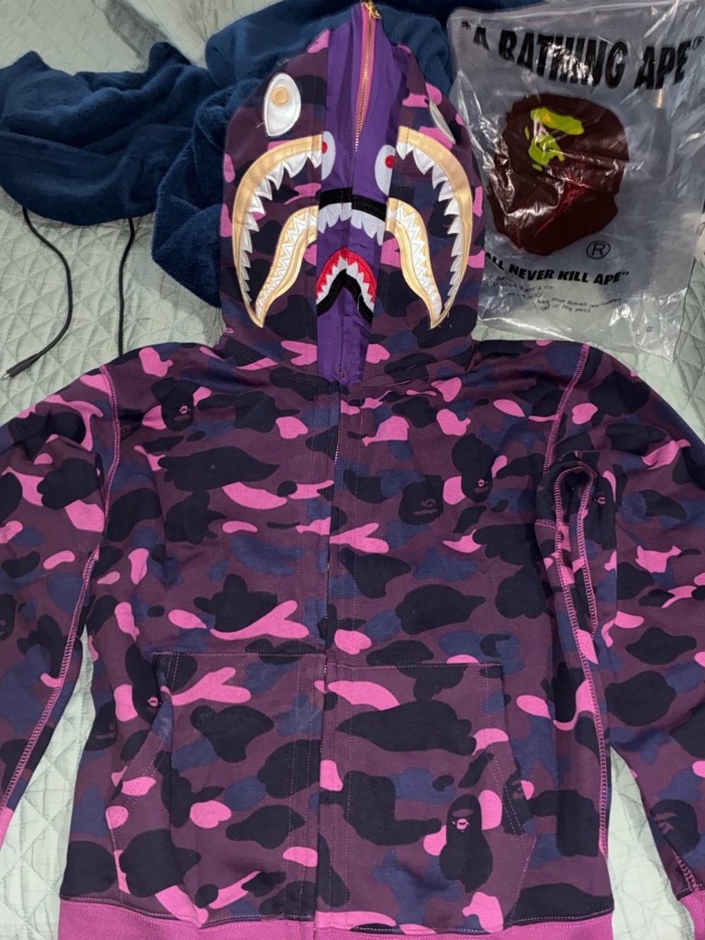 Men’s bape' Shark Camo Zip Hoodie - Purple/Pink